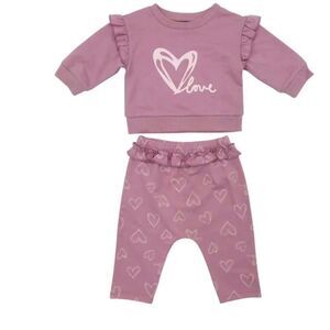 Chick Pea Lavender heart print b2 Piece matching sweatsuit set. EUC 3-6 months